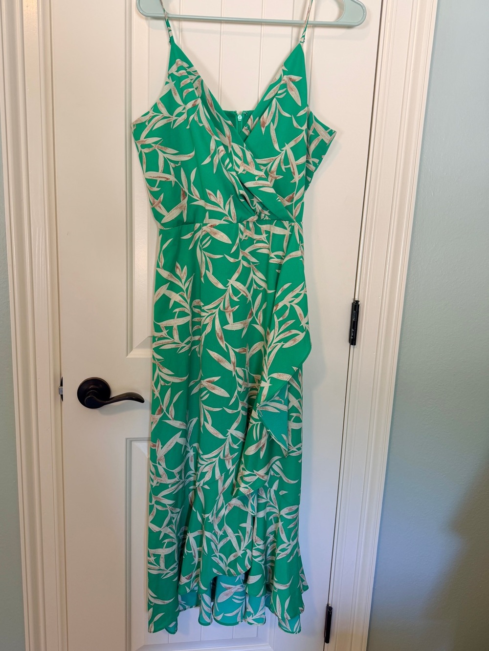 Green Leaf Print Midi Slip Dress